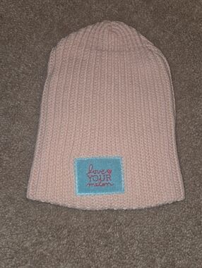 Love Your Melon Light Pink Knit Beanie with Aqua Logo Patch